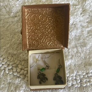 Green Turtle Dangle Earrings